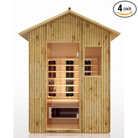 3 Person Sauna Outdoor Weather Resistant Bamboo Spa - FAR Infrared 7 Ceramic Heaters Outside Patio 