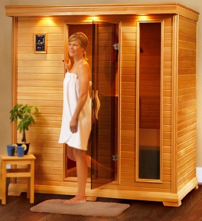  LuxExclusive 4 person Infrared Sauna with Carbon Heater SA1443: 76" x 70" x 48" 